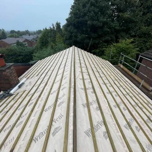 New breathable membrane and battens on a pitched roof