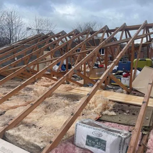 Roof timbers being replaced during a roof renovation